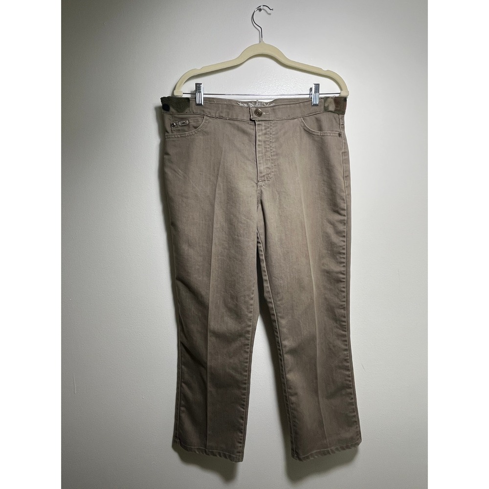 Vintage Lee Taupe Brown Straight Leg Pants Custom Altered Camo Waistband DIY